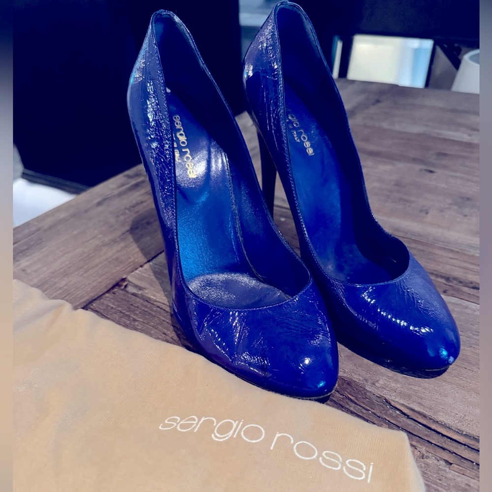 Sergio Rossi blue patent leather heels
